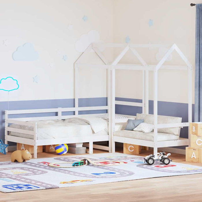 Set pat de zi/bancă cu acoperiș alb 80x200 cm lemn masiv de pin - WALTI WALTI