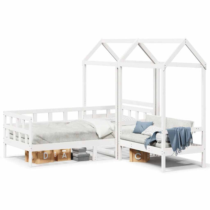 Set pat de zi/bancă cu acoperiș, alb, 80x200 cm, lemn masiv pin - WALTI WALTI