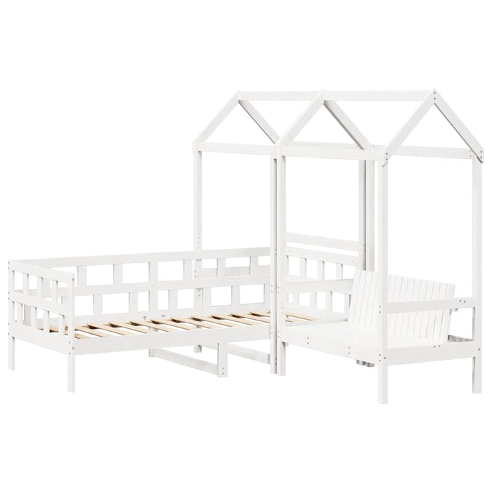 Set pat de zi/bancă cu acoperiș, alb, 80x200 cm, lemn masiv pin - WALTI WALTI