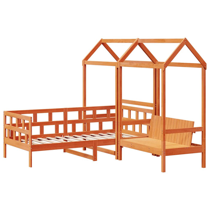 Set pat zi/bancă acoperiș maro ceruit 80x200cm lemn masiv pin - WALTI WALTI
