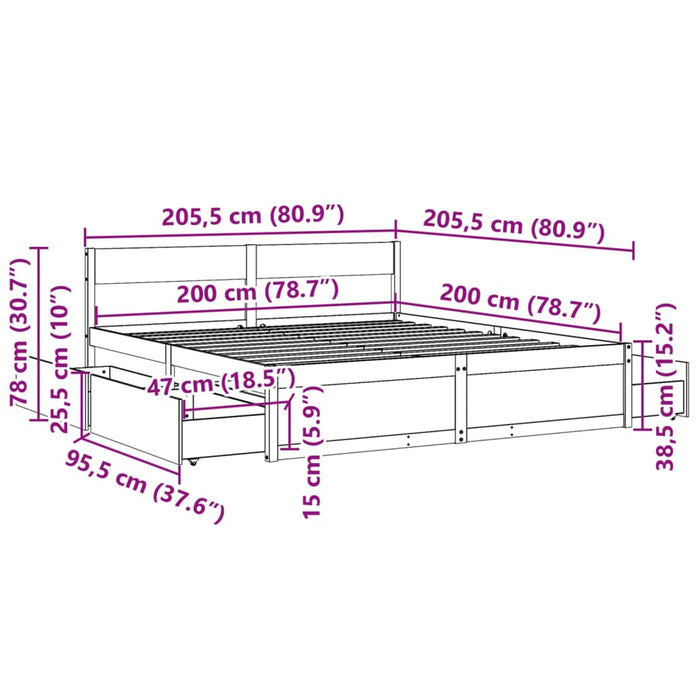Cadru de pat fără saltea, alb, 200x200 cm, lemn masiv pin - WALTI WALTI