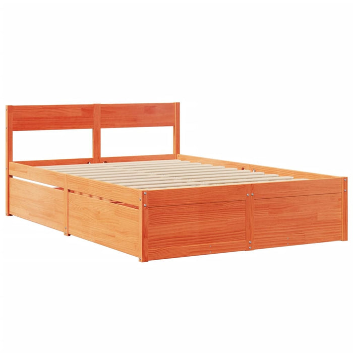 Cadru pat fără saltea, maro ceruit, 140x190 cm, lemn masiv pin - WALTI WALTI