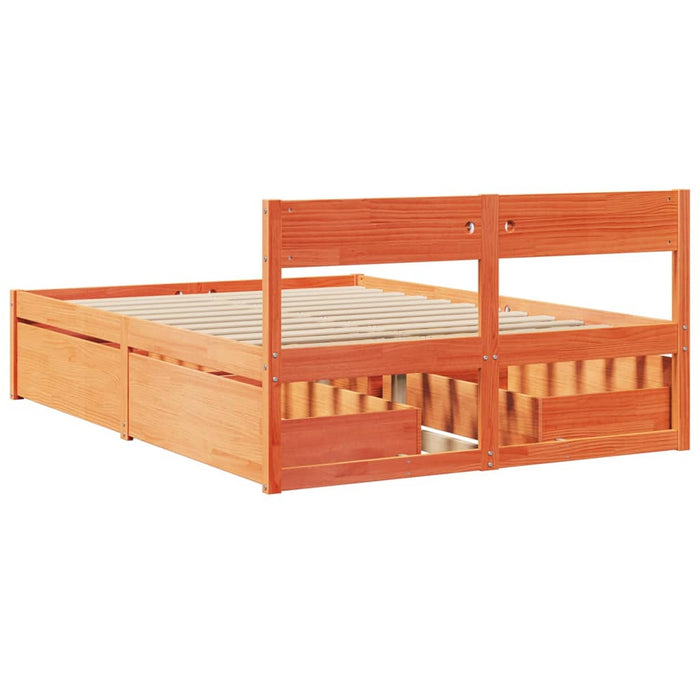 Cadru pat fără saltea, maro ceruit, 140x190 cm, lemn masiv pin - WALTI WALTI