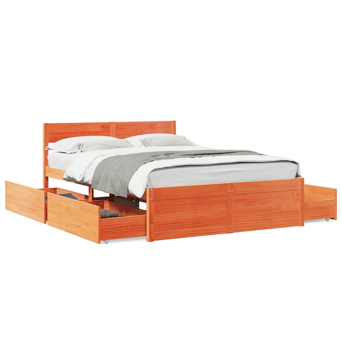 Cadru pat fără saltea, maro ceruit, 135x190 cm, lemn masiv pin - WALTI WALTI