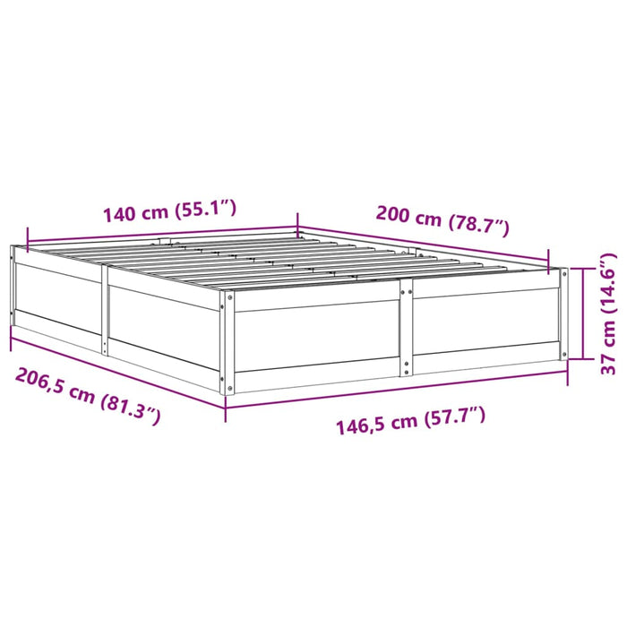 Cadru de pat fără saltea, maro ceruit 140x200 cm lemn masiv pin WALTI