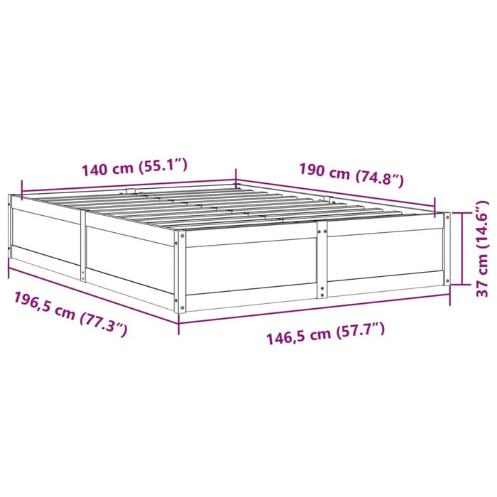 Cadru pat fără saltea, maro ceruit, 140x190 cm, lemn masiv pin - WALTI WALTI