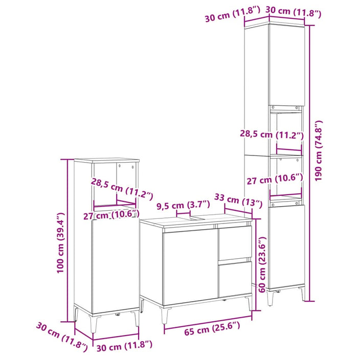 Set mobilier de baie, 3 piese, stejar sonoma, lemn prelucrat - WALTI WALTI
