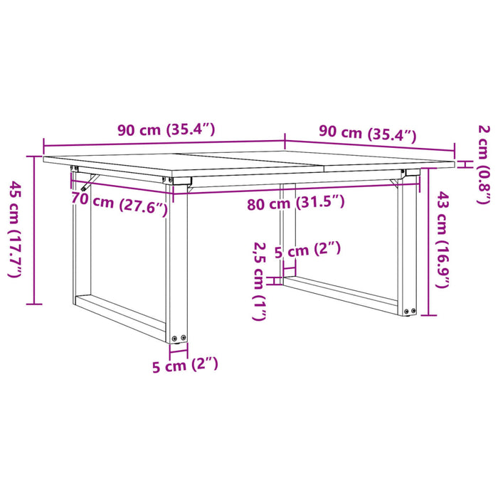Masă de cafea, cadru O, 90x90x45 cm, lemn masiv pin și Oţel WALTI