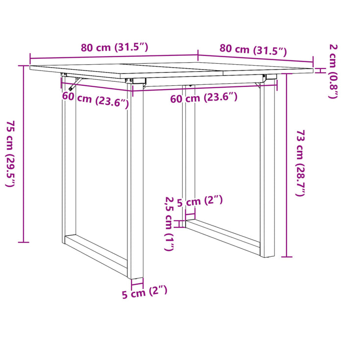 Masă de bucătărie, cadru O, 80x80x75 cm lemn masiv pin și Oţel WALTI