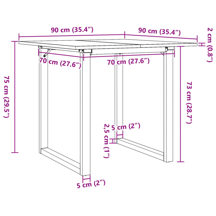 Masă de bucătărie, cadru O, 90x90x75 cm lemn masiv pin și Oţel WALTI
