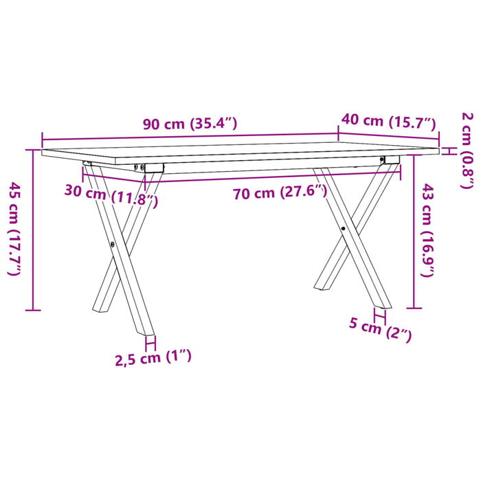 Masă de cafea, cadru X, 90x40x45 cm, lemn masiv pin și Oţel WALTI