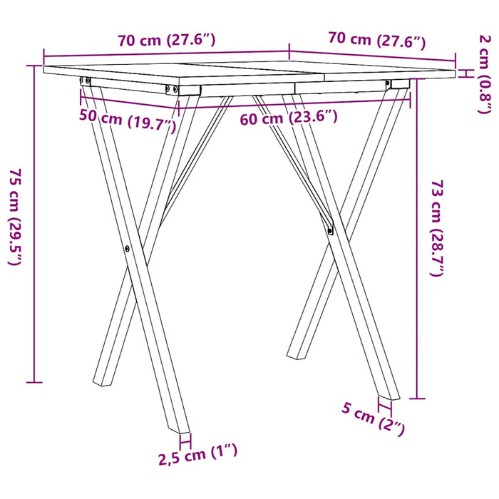 Masă de bucătărie, cadru X, 70x70x75 cm lemn masiv pin și Oţel - WALTI WALTI