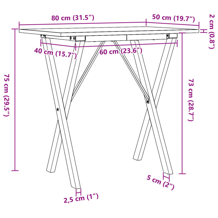 Masă de bucătărie, cadru X, 80x50x75 cm lemn masiv pin și Oţel WALTI