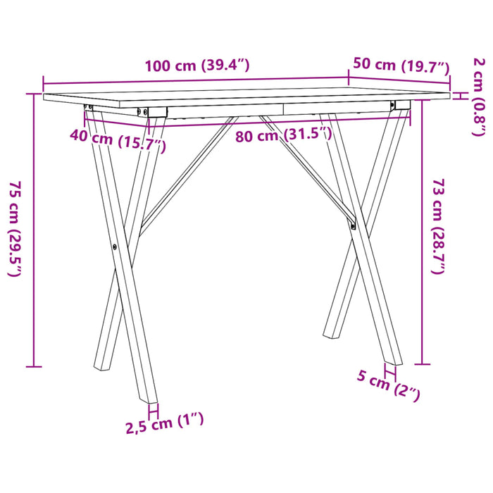 Masă de bucătărie, cadru X, 100x50x75cm lemn masiv pin și Oţel - WALTI WALTI