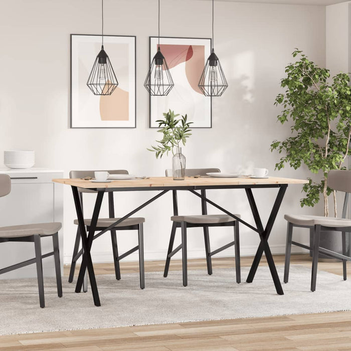 Masă de bucătărie, cadru X, 140x80x75cm lemn masiv pin și Oţel WALTI