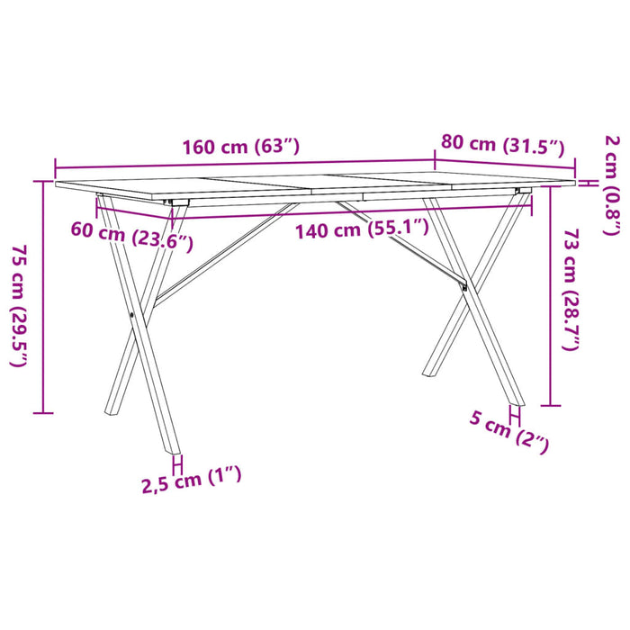 Masă de bucătărie, cadru X, 160x80x75cm lemn masiv pin și Oţel - WALTI WALTI