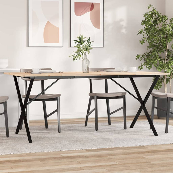 Masă de bucătărie, cadru X, 180x90x75cm lemn masiv pin și Oţel WALTI