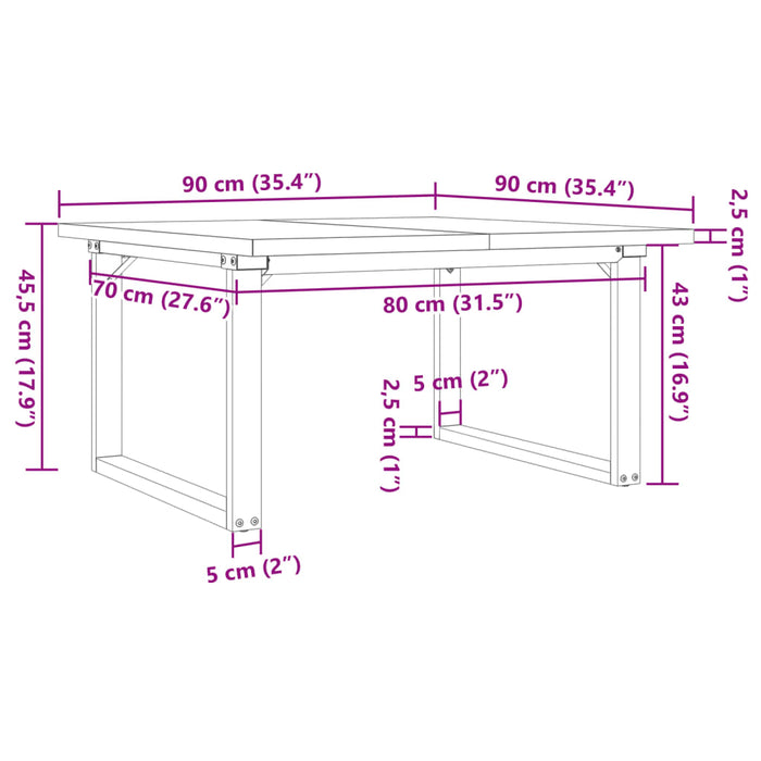 Masă de cafea, cadru O, 90x90x45,5 cm, lemn masiv pin și Oţel WALTI