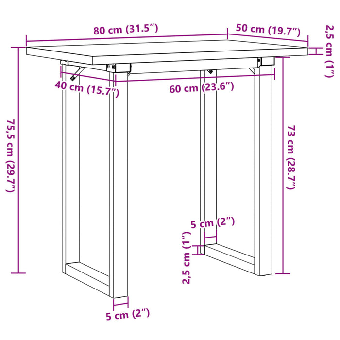 Masă bucătărie, cadru O, 80x50x75,5 cm lemn masiv pin și Oţel WALTI