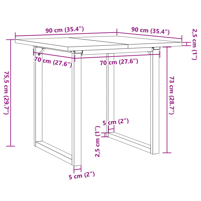 Masă bucătărie, cadru O, 90x90x75,5 cm lemn masiv pin și Oţel WALTI