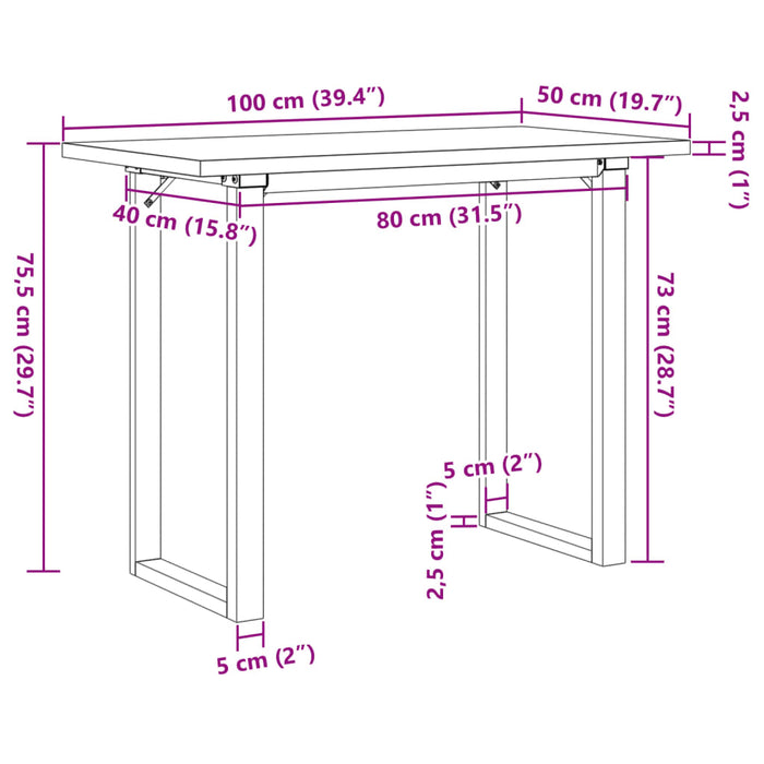 Masă bucătărie, cadru O, 100x50x75,5 cm lemn masiv pin și Oţel - WALTI WALTI