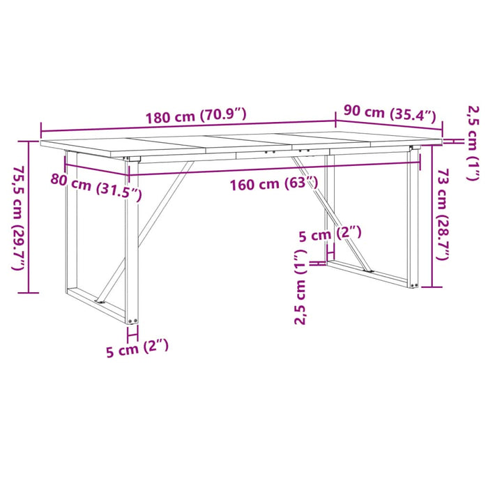 Masă bucătărie, cadru O, 180x90x75,5 cm lemn masiv pin și fontă - WALTI WALTI