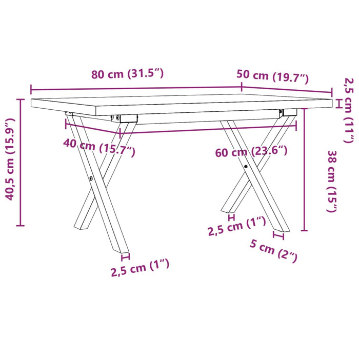 Masă de cafea, cadru X, 80x50x40,5 cm, lemn masiv pin și Oţel - WALTI WALTI