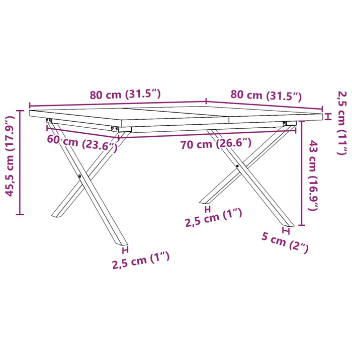 Masă de cafea, cadru X, 80x80x45,5 cm, lemn masiv pin și fontă - WALTI WALTI