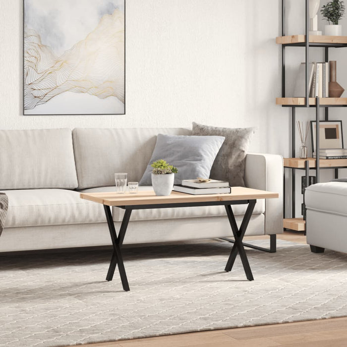 Masă de cafea, cadru X, 90x40x45,5 cm, lemn masiv pin și Oţel WALTI