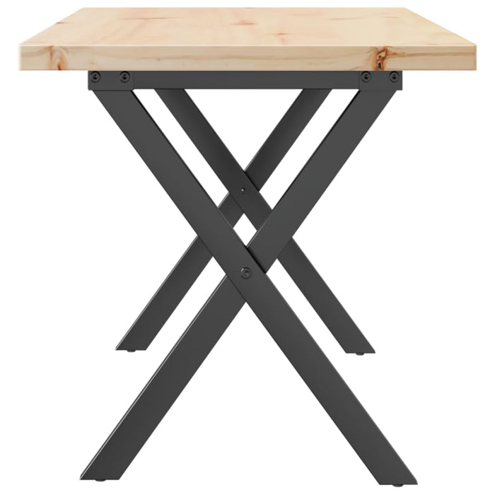 Masă de cafea, cadru X, 90x40x45,5 cm, lemn masiv pin și Oţel WALTI