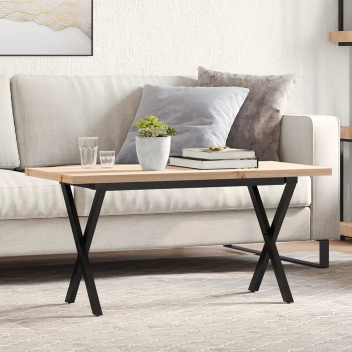 Masă de cafea, cadru X, 90x40x45,5 cm, lemn masiv pin și Oţel WALTI