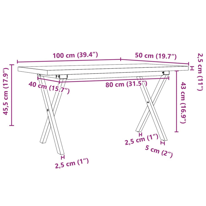 Masă de cafea, cadru X, 100x50x45,5 cm, lemn masiv pin și Oţel - WALTI WALTI