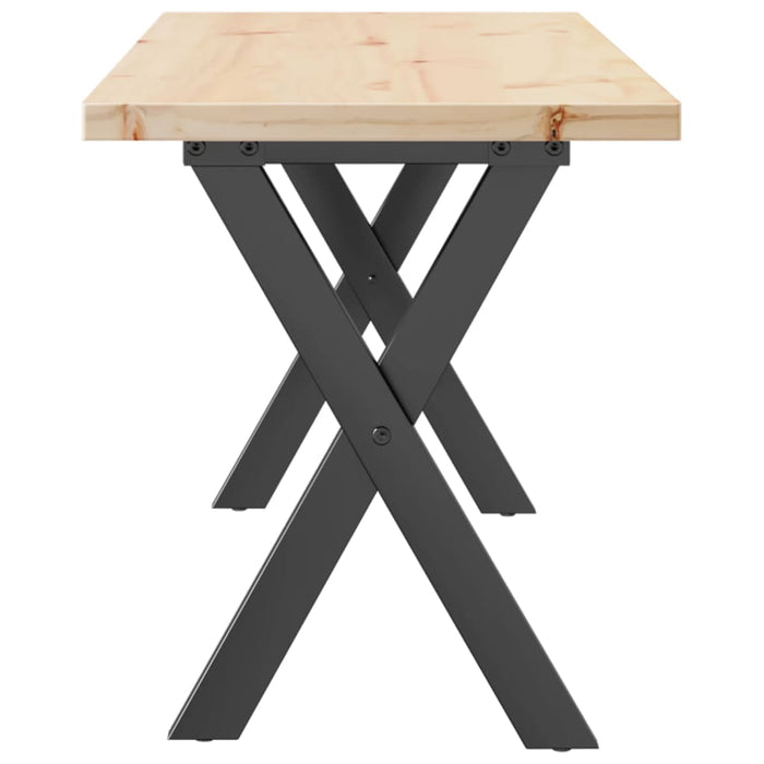 Masă de cafea, cadru X, 110x40x45,5 cm, lemn masiv pin și Oţel WALTI