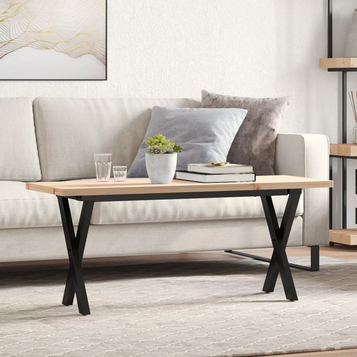 Masă de cafea, cadru X, 110x40x45,5 cm, lemn masiv pin și Oţel WALTI