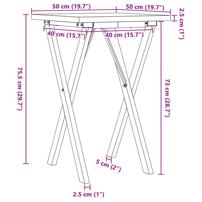 Masă bucătărie, cadru X, 50x50x75,5 cm lemn masiv pin și Oţel - WALTI WALTI