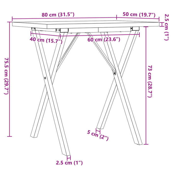 Masă bucătărie, cadru X, 80x50x75,5 cm lemn masiv pin și Oţel - WALTI WALTI