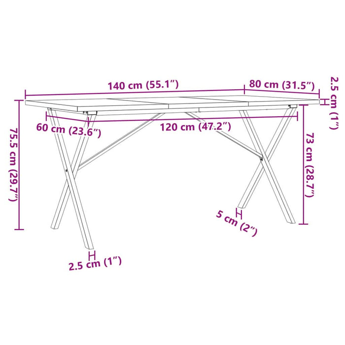 Masă bucătărie, cadru X, 140x80x75,5 cm lemn masiv pin și fontă - WALTI WALTI