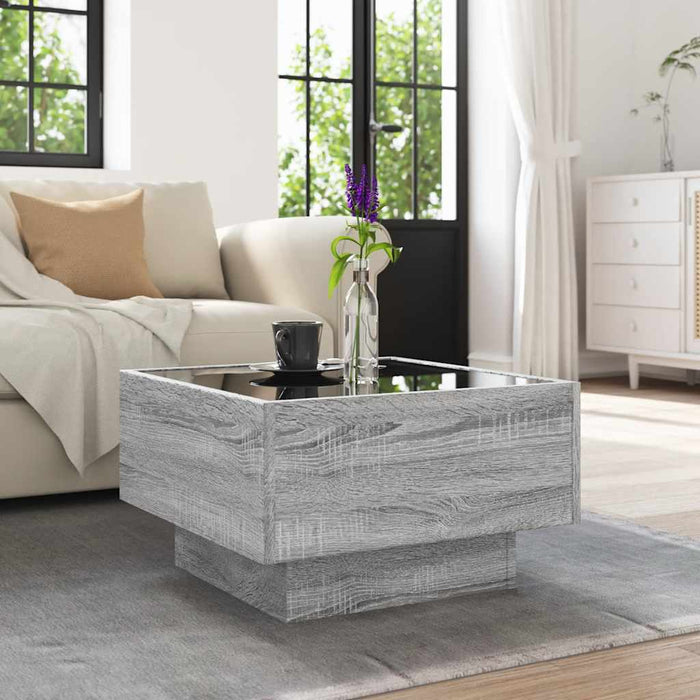 Măsuță de cafea cu LED sonoma gri 50x50x30cm lemn prelucrat WALTI