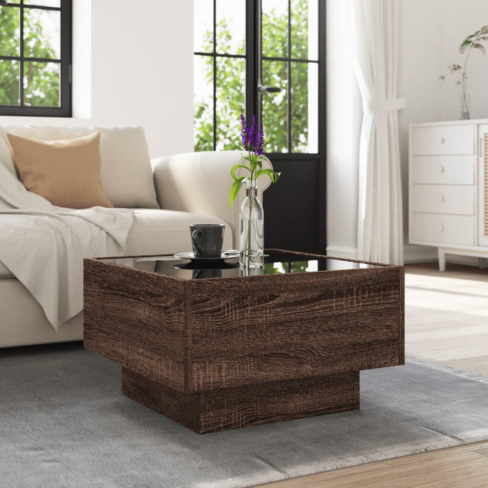 Măsuță de cafea cu LED stejar maro 50x50x30 cm lemn prelucrat - WALTI WALTI
