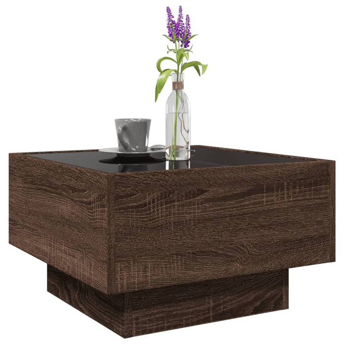Măsuță de cafea cu LED stejar maro 50x50x30 cm lemn prelucrat - WALTI WALTI