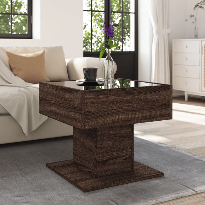 Măsuță de cafea cu LED stejar maro 50x50x45 cm lemn prelucrat - WALTI WALTI
