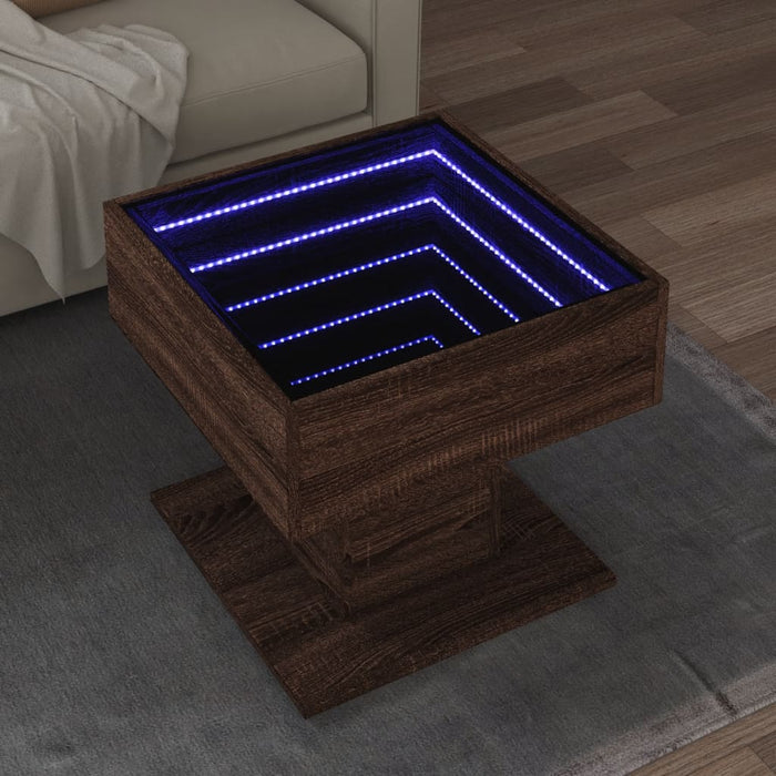 Măsuță de cafea cu LED stejar maro 50x50x45 cm lemn prelucrat - WALTI WALTI