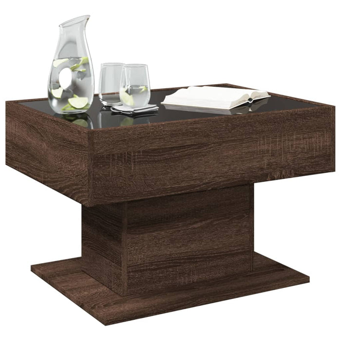 Măsuță de cafea cu LED stejar maro 70x50x45 cm lemn prelucrat - WALTI WALTI