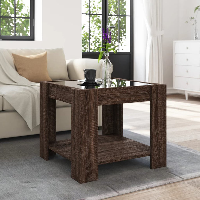 Măsuță de cafea cu LED stejar maro 53x53x45 cm lemn prelucrat - WALTI WALTI