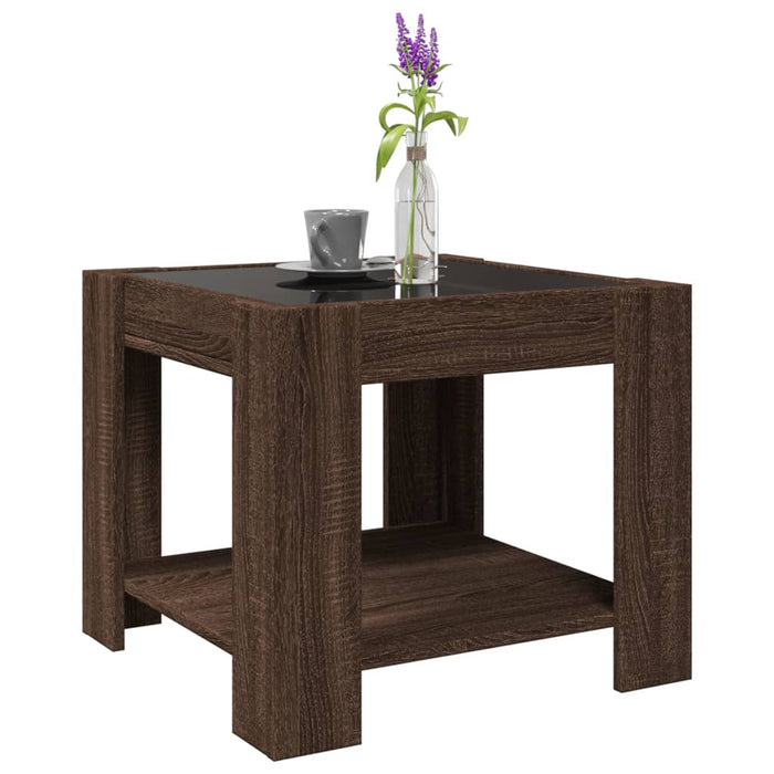 Măsuță de cafea cu LED stejar maro 53x53x45 cm lemn prelucrat - WALTI WALTI