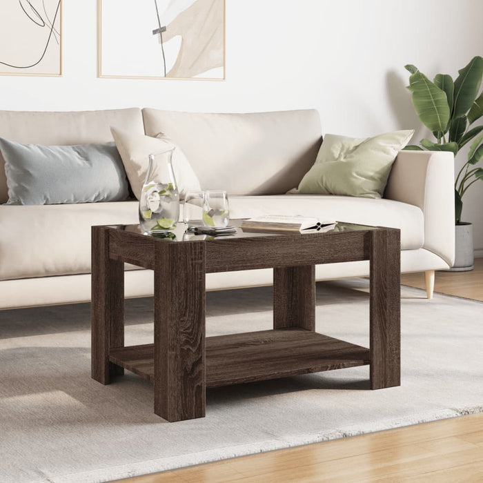 Măsuță de cafea cu LED stejar maro 73x53x45 cm lemn prelucrat - WALTI WALTI