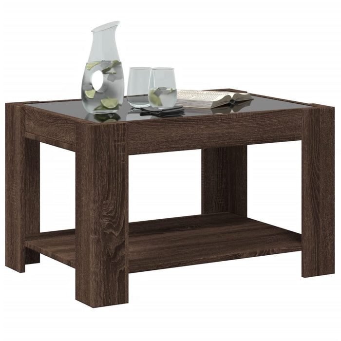 Măsuță de cafea cu LED stejar maro 73x53x45 cm lemn prelucrat - WALTI WALTI