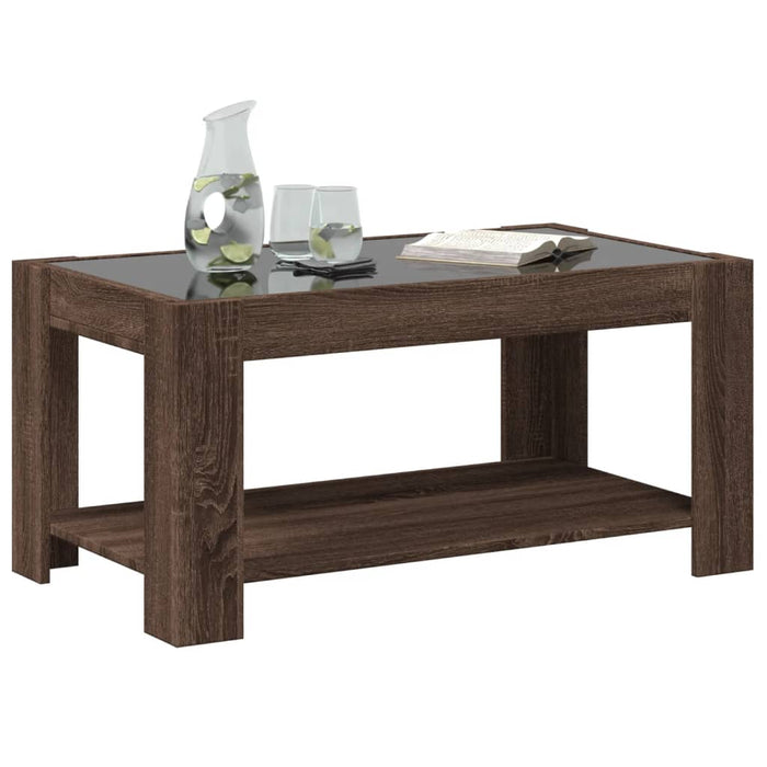 Măsuță de cafea cu LED stejar maro 93x53x45 cm lemn prelucrat - WALTI WALTI