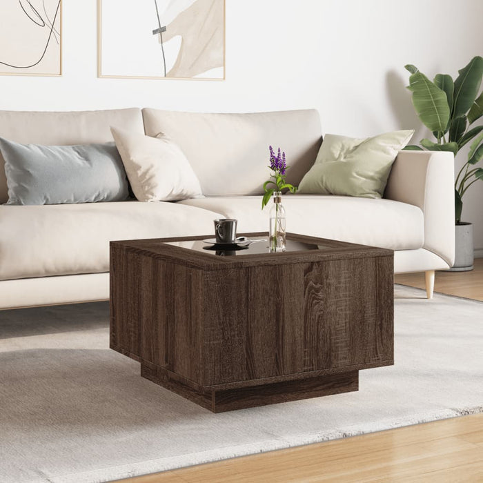 Măsuță de cafea cu LED stejar maro 60x60x40 cm lemn prelucrat - WALTI WALTI