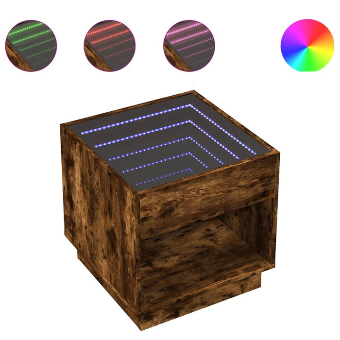 Măsuță de cafea cu LED infinity, stejar fumuriu, 50x50x50 cm - WALTI WALTI
